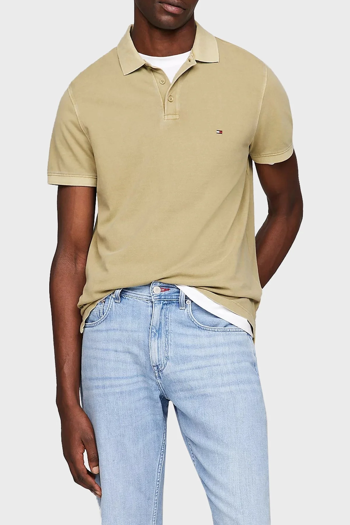 Tommy Hilfiger Logo Nakışlı % 100 Pamuk Regular Fit Erkek Polo Yaka T Shirt MW0MW34757 L9F HAKİ - 1