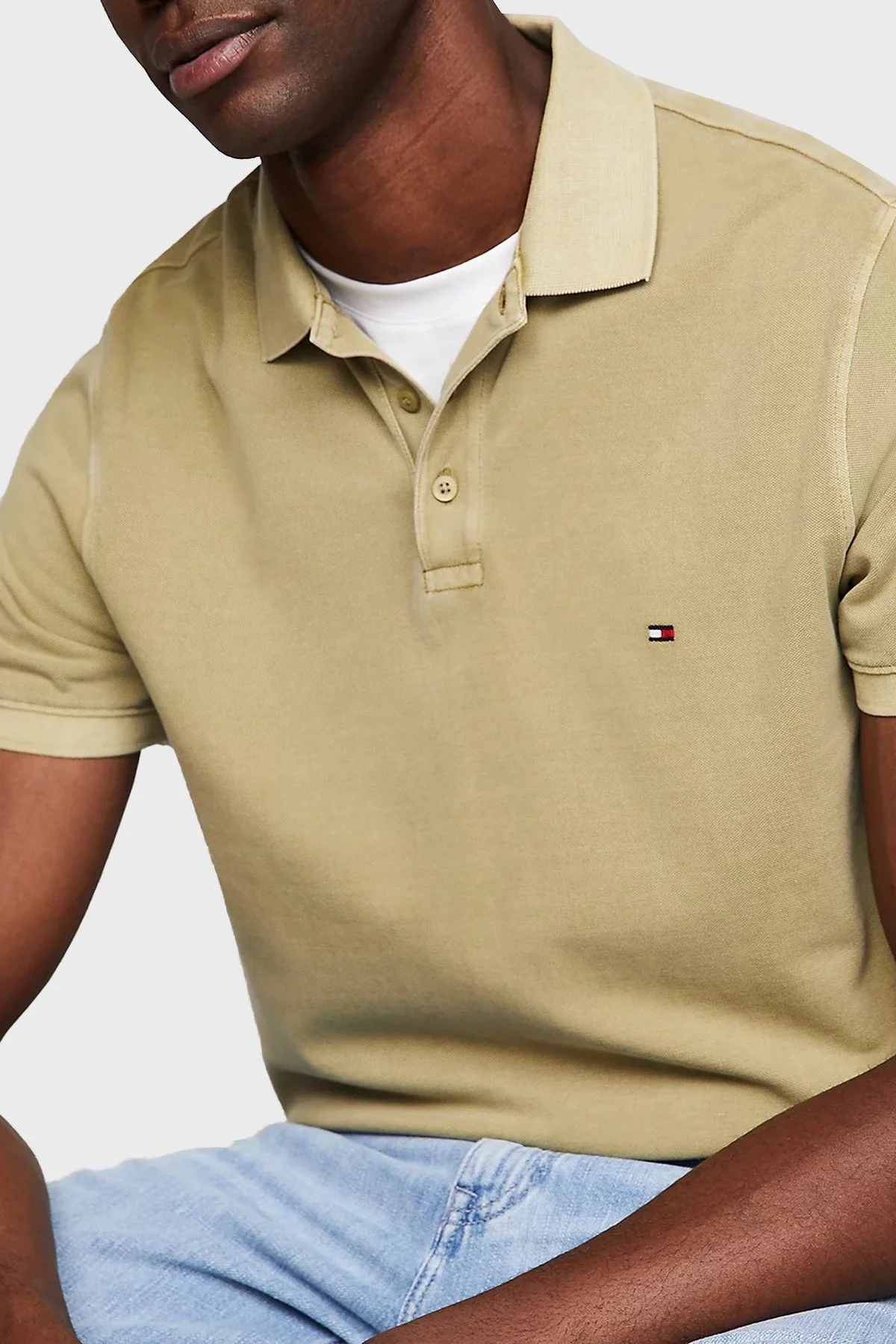 Tommy Hilfiger Logo Nakışlı % 100 Pamuk Regular Fit Erkek Polo Yaka T Shirt MW0MW34757 L9F HAKİ - 3