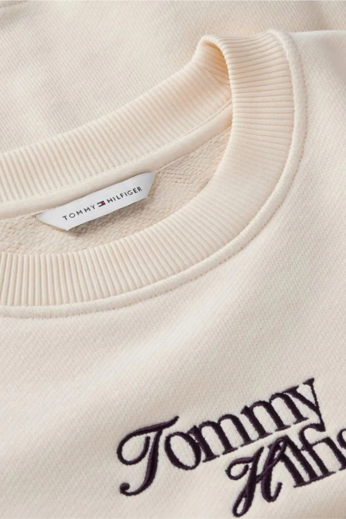 Tommy Hilfiger Logo Nakışlı Pamuklu Bisiklet Yaka Kadın Sweat WW0WW51598 AEF Bej - 6