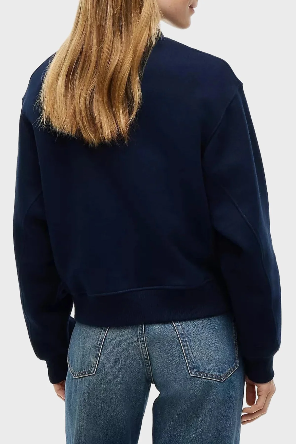 Tommy Hilfiger Logo Nakışlı Pamuklu Bisiklet Yaka Kadın Sweat WW0WW51598 C1G Lacivert - 3