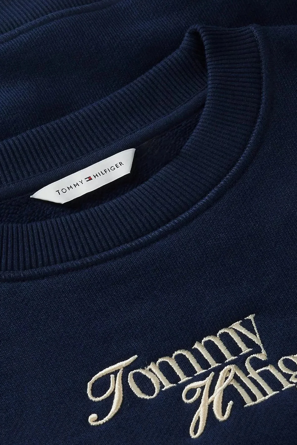 Tommy Hilfiger Logo Nakışlı Pamuklu Bisiklet Yaka Kadın Sweat WW0WW51598 C1G Lacivert - 4