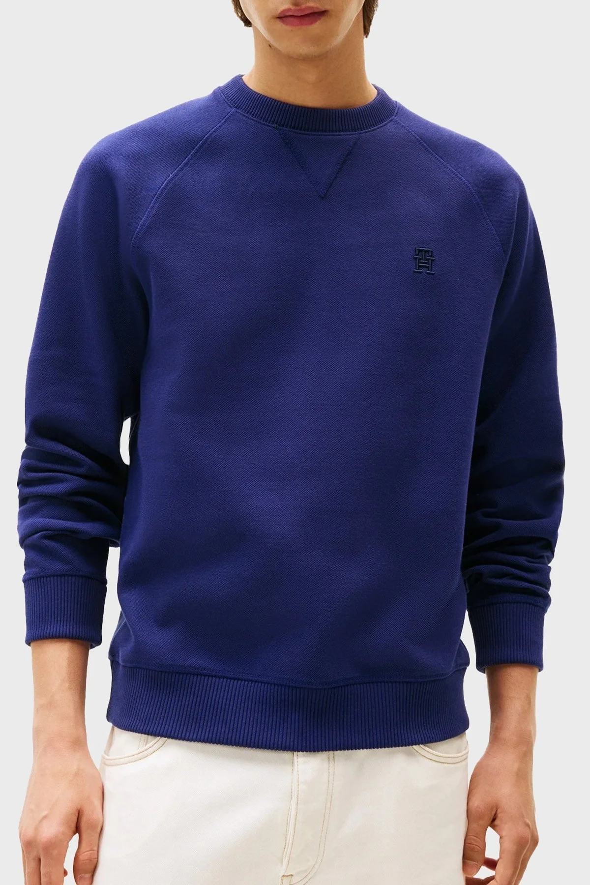 Tommy Hilfiger Logo Nakışlı Streç Pamuklu Regular Fit Bisiklet Yaka Erkek Sweat MW0MW39397 C7G MAVİ - 1