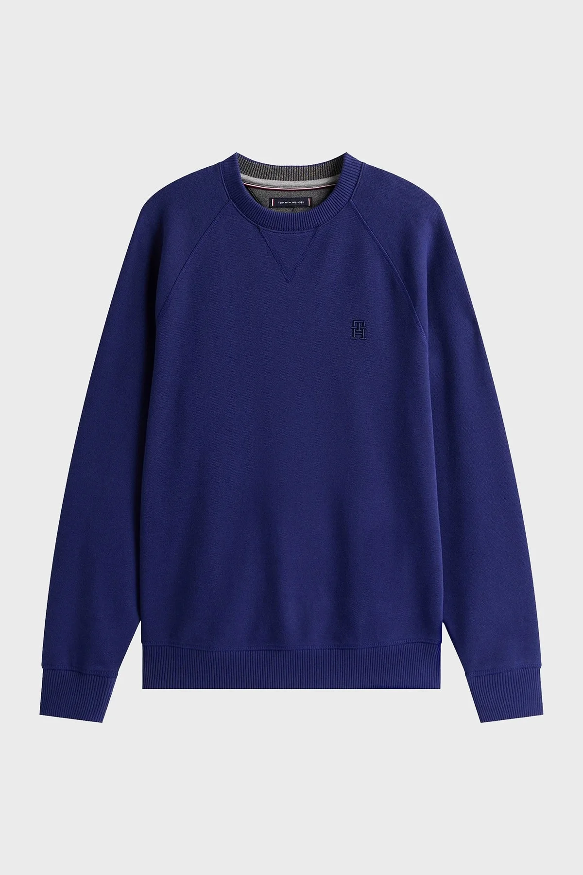Tommy Hilfiger Logo Nakışlı Streç Pamuklu Regular Fit Bisiklet Yaka Erkek Sweat MW0MW39397 C7G MAVİ - 4