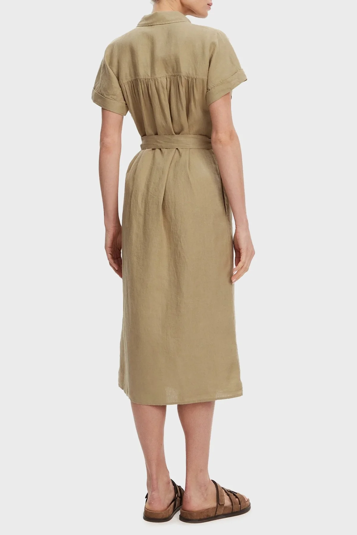 Tommy Hilfiger Logolu % 100 Keten Regular Fit Kemerli Bayan Gömlek Elbise WW0WW44653 AEH CAMEL - 8