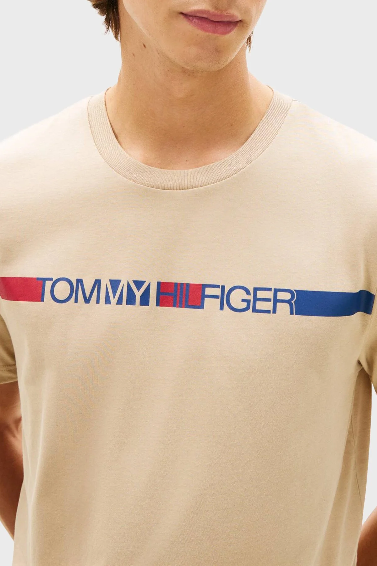 Tommy Hilfiger Logolu % 100 Pamuk Bisiklet Yaka Erkek T Shirt MW0MW42368 RBT KUM - 3