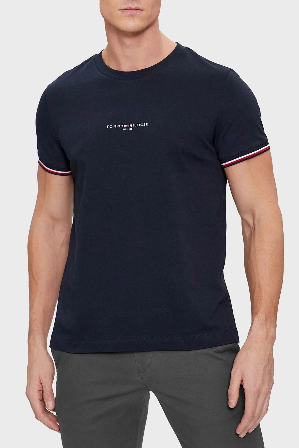 Tommy Hilfiger Logolu % 100 Pamuk Bisiklet Yaka Slim Fit Erkek T Shirt MW0MW32584 DW5 LACİVERT - 6
