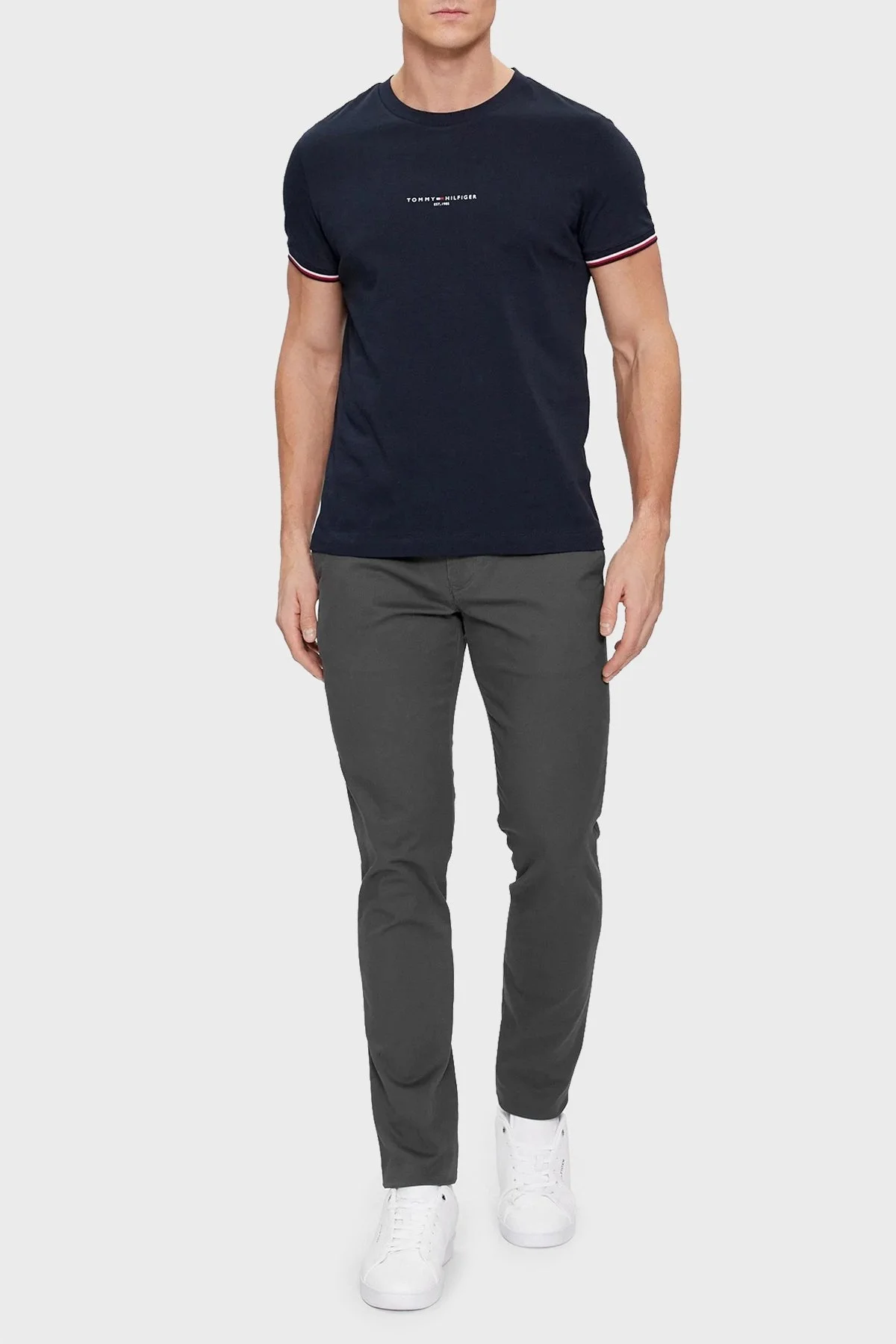 Tommy Hilfiger Logolu % 100 Pamuk Bisiklet Yaka Slim Fit Erkek T Shirt MW0MW32584 DW5 LACİVERT - 8