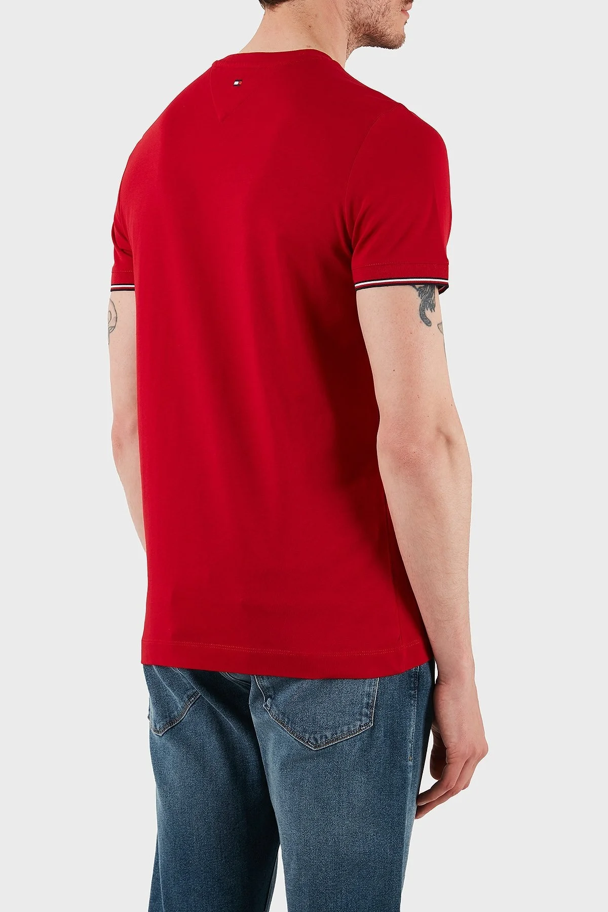 Tommy Hilfiger Logolu % 100 Pamuk Bisiklet Yaka Slim Fit Erkek T Shirt MW0MW32584 XLD KIRMIZI - 13