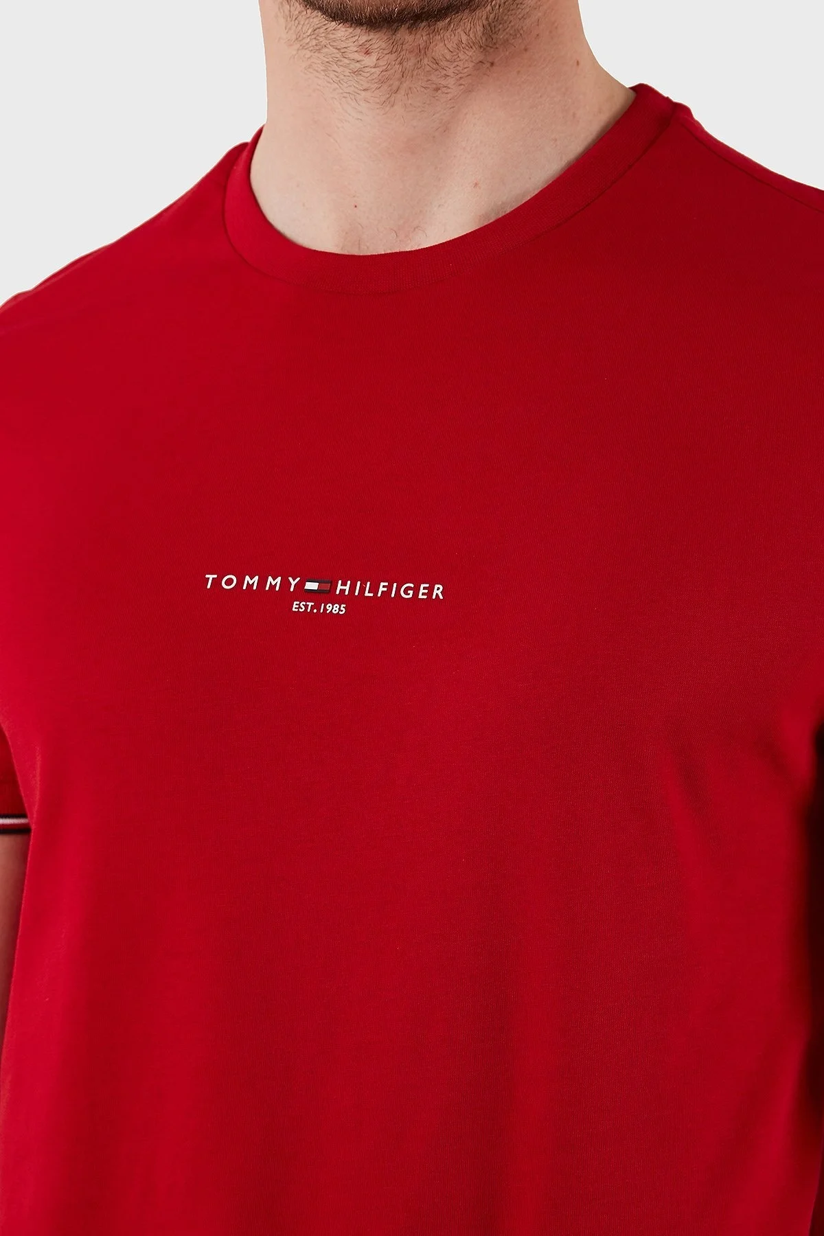 Tommy Hilfiger Logolu % 100 Pamuk Bisiklet Yaka Slim Fit Erkek T Shirt MW0MW32584 XLD KIRMIZI - 15