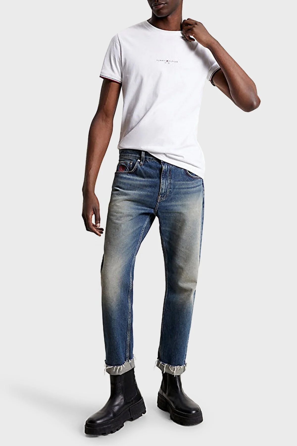 Tommy Hilfiger Logolu % 100 Pamuk Bisiklet Yaka Slim Fit Erkek T Shirt MW0MW32584 YBR BEYAZ - 15