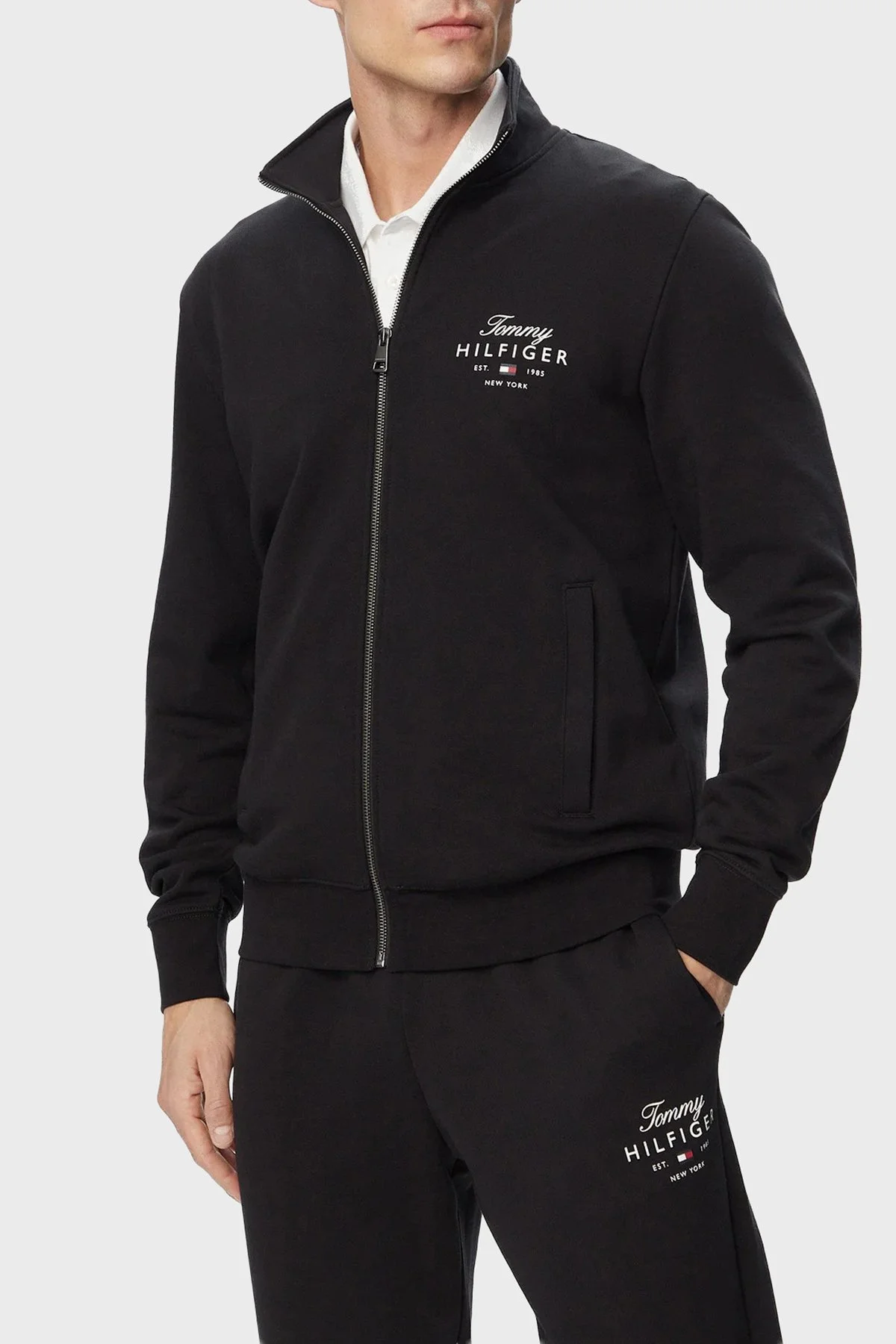 Tommy Hilfiger Logolu % 100 Pamuk Dik Yaka Fermuarlı Erkek Sweat MW0MW43219 BDS Siyah - 1