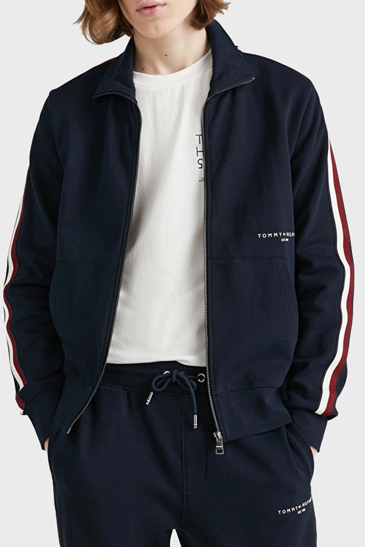 Tommy Hilfiger Logolu % 100 Pamuk Dik Yaka Regular Fit Cepli Erkek Sweat MW0MW30020 DW5 LACİVERT - 1