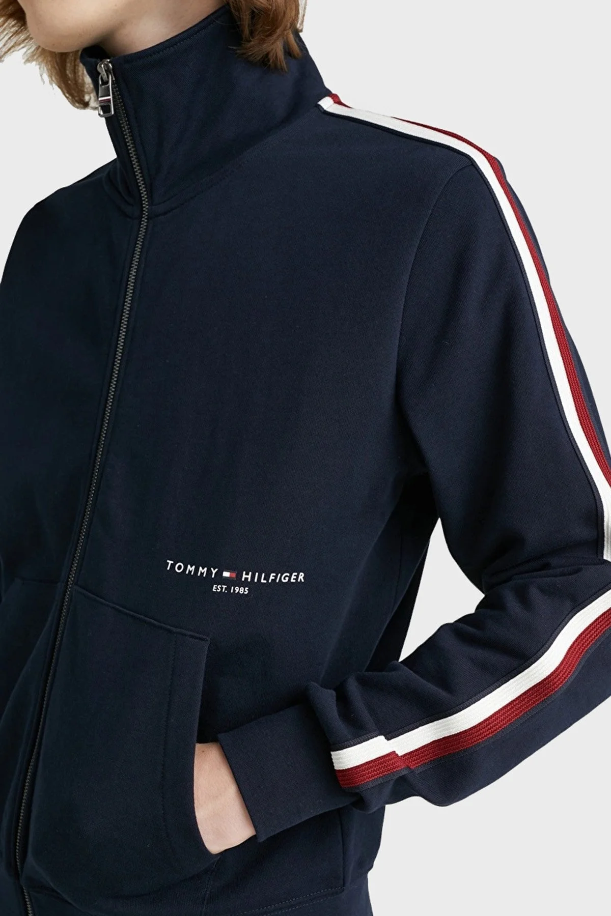 Tommy Hilfiger Logolu % 100 Pamuk Dik Yaka Regular Fit Cepli Erkek Sweat MW0MW30020 DW5 LACİVERT - 3