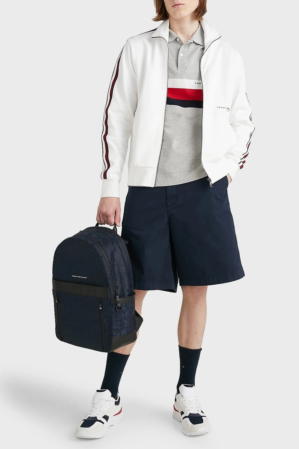 Tommy Hilfiger Logolu % 100 Pamuk Dik Yaka Regular Fit Cepli Erkek Sweat MW0MW30020 YBR BEYAZ - 2