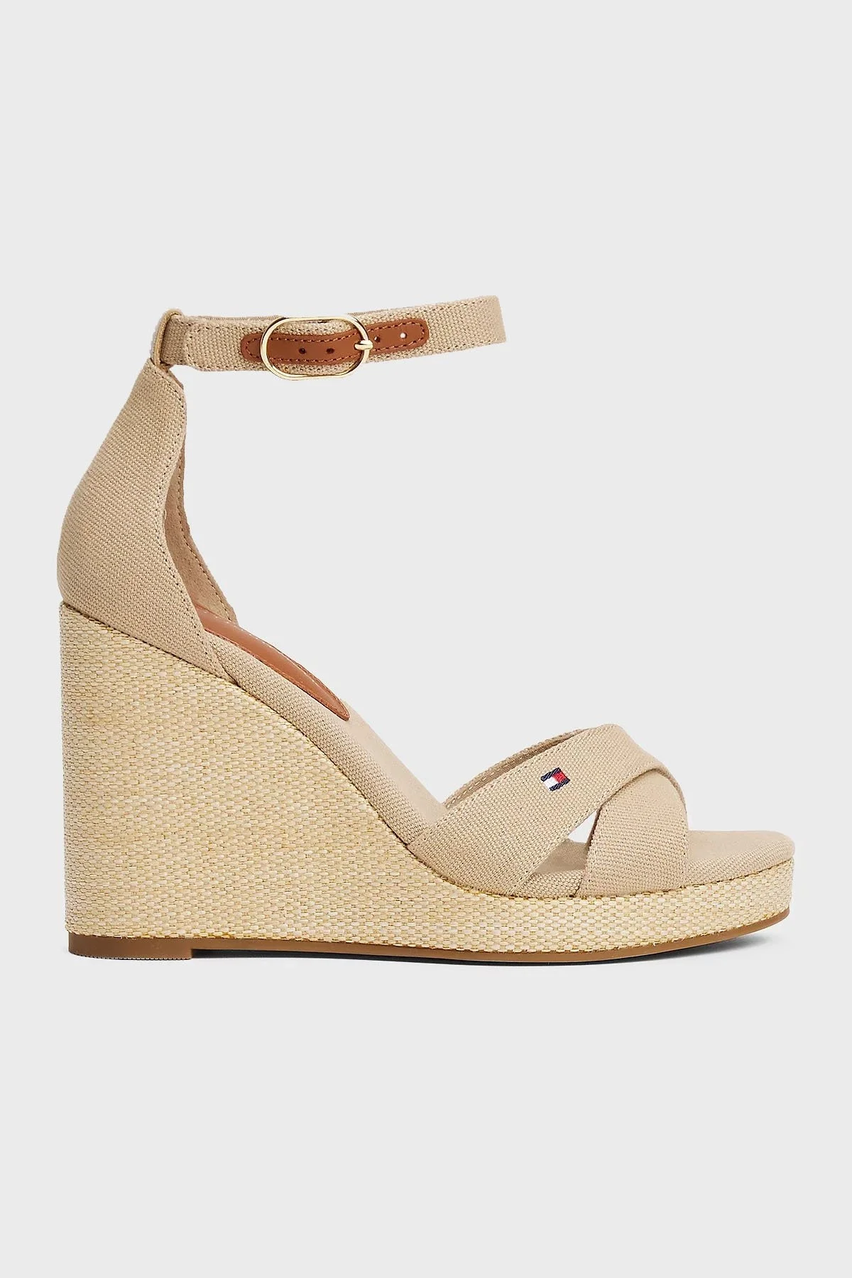 Tommy Hilfiger Logolu % 100 Pamuk Dolgu Topuklu Bayan Sandalet FW0FW08661 ACC BEJ - 1