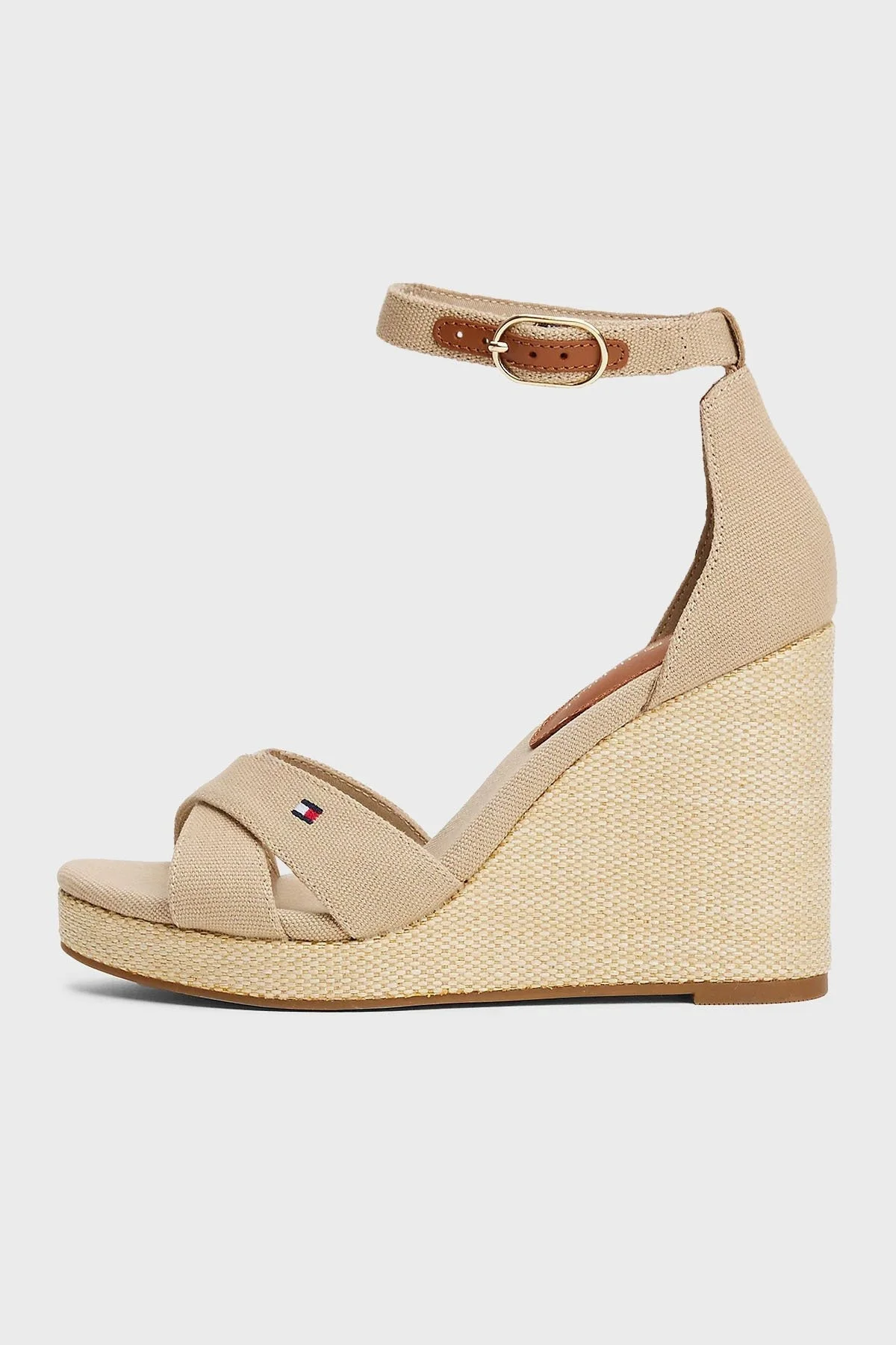 Tommy Hilfiger Logolu % 100 Pamuk Dolgu Topuklu Bayan Sandalet FW0FW08661 ACC BEJ - 2