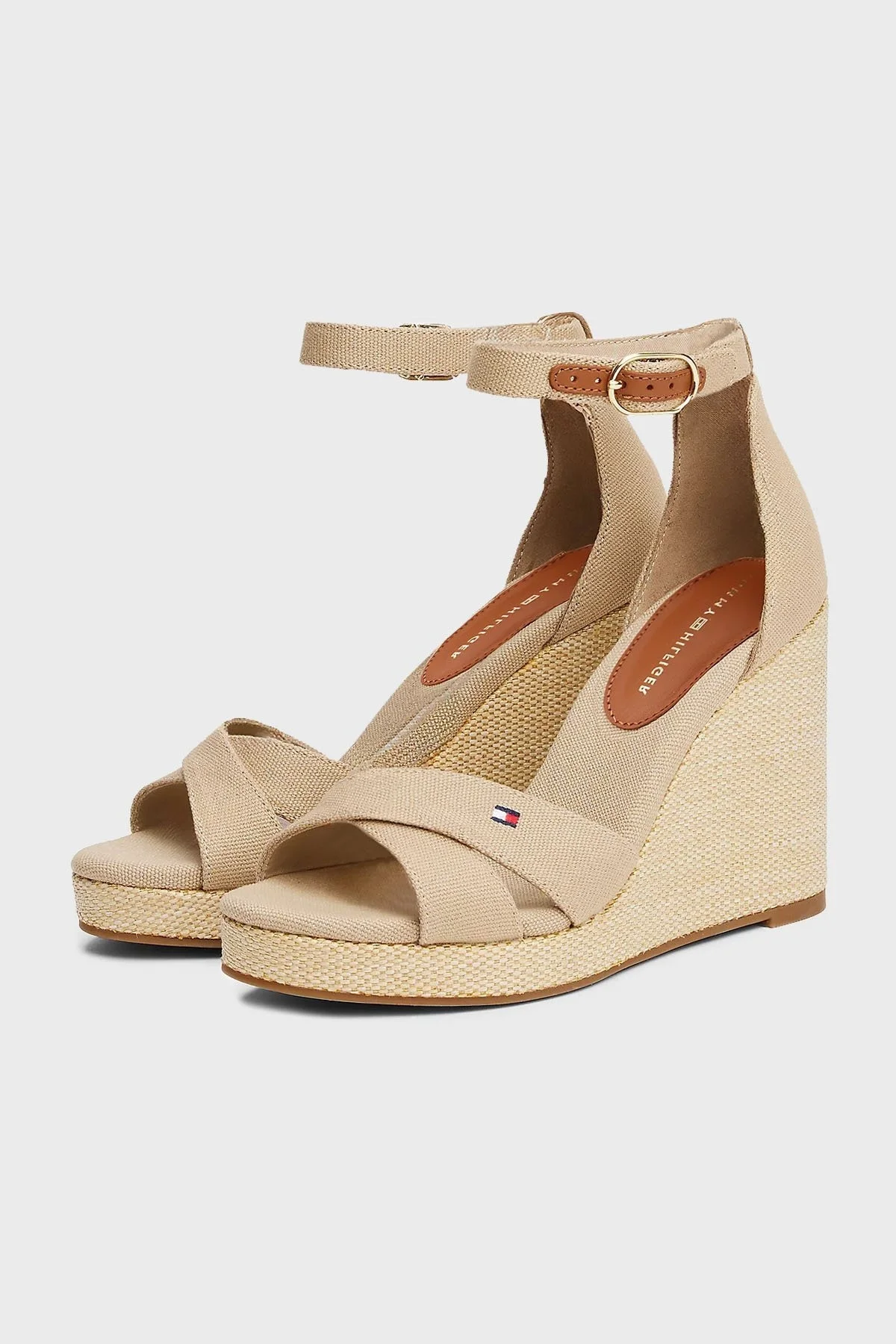 Tommy Hilfiger Logolu % 100 Pamuk Dolgu Topuklu Bayan Sandalet FW0FW08661 ACC BEJ - 3