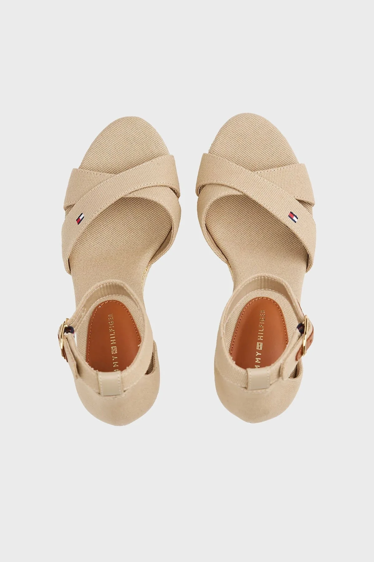 Tommy Hilfiger Logolu % 100 Pamuk Dolgu Topuklu Bayan Sandalet FW0FW08661 ACC BEJ - 4