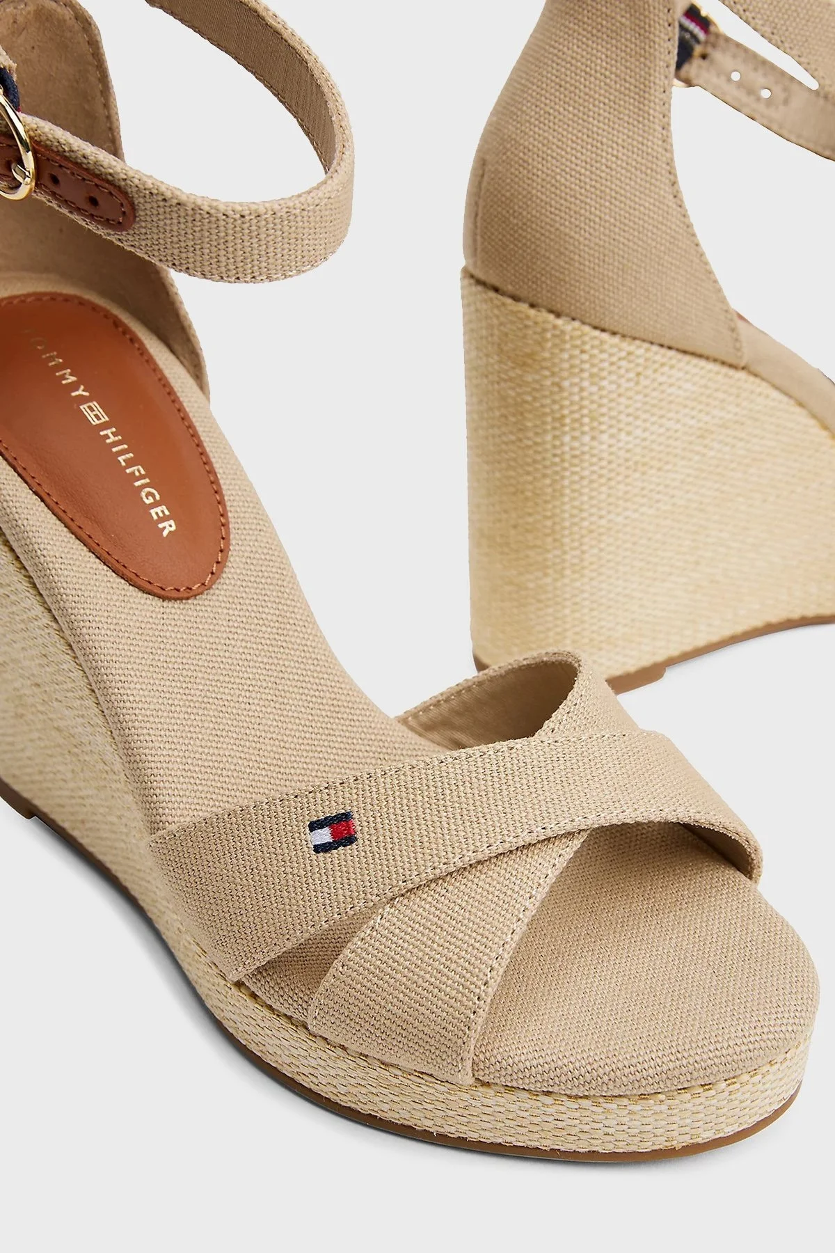 Tommy Hilfiger Logolu % 100 Pamuk Dolgu Topuklu Bayan Sandalet FW0FW08661 ACC BEJ - 5