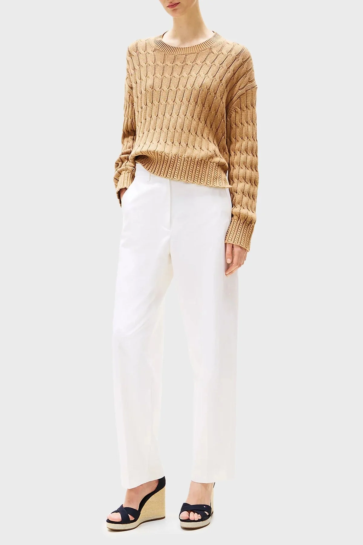 Tommy Hilfiger Logolu % 100 Pamuk Dolgu Topuklu Bayan Sandalet FW0FW08661 DW6 LACİVERT - 9