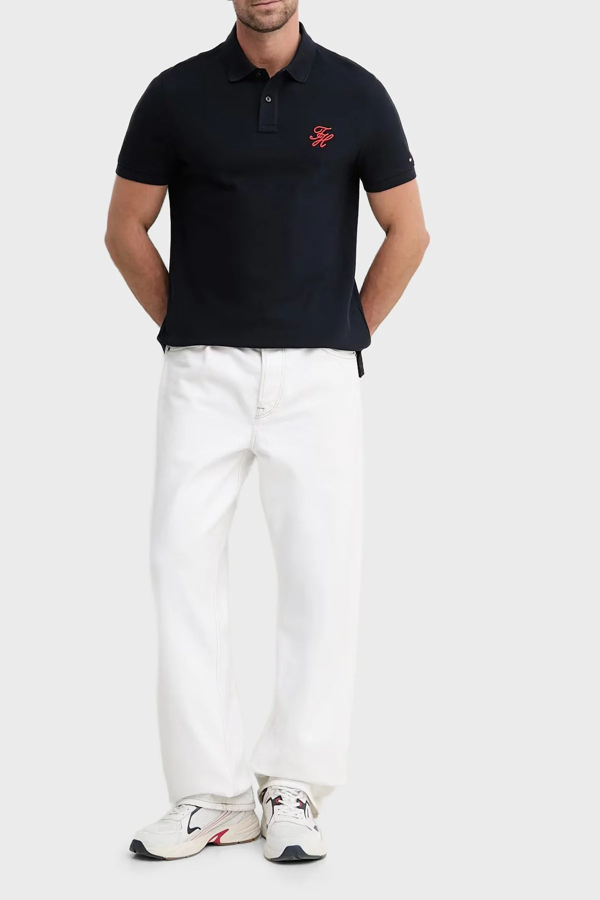 Tommy Hilfiger Logolu % 100 Pamuk Düğmeli Erkek Polo Yaka T Shirt MW0MW43046 DW5 LACİVERT - 2