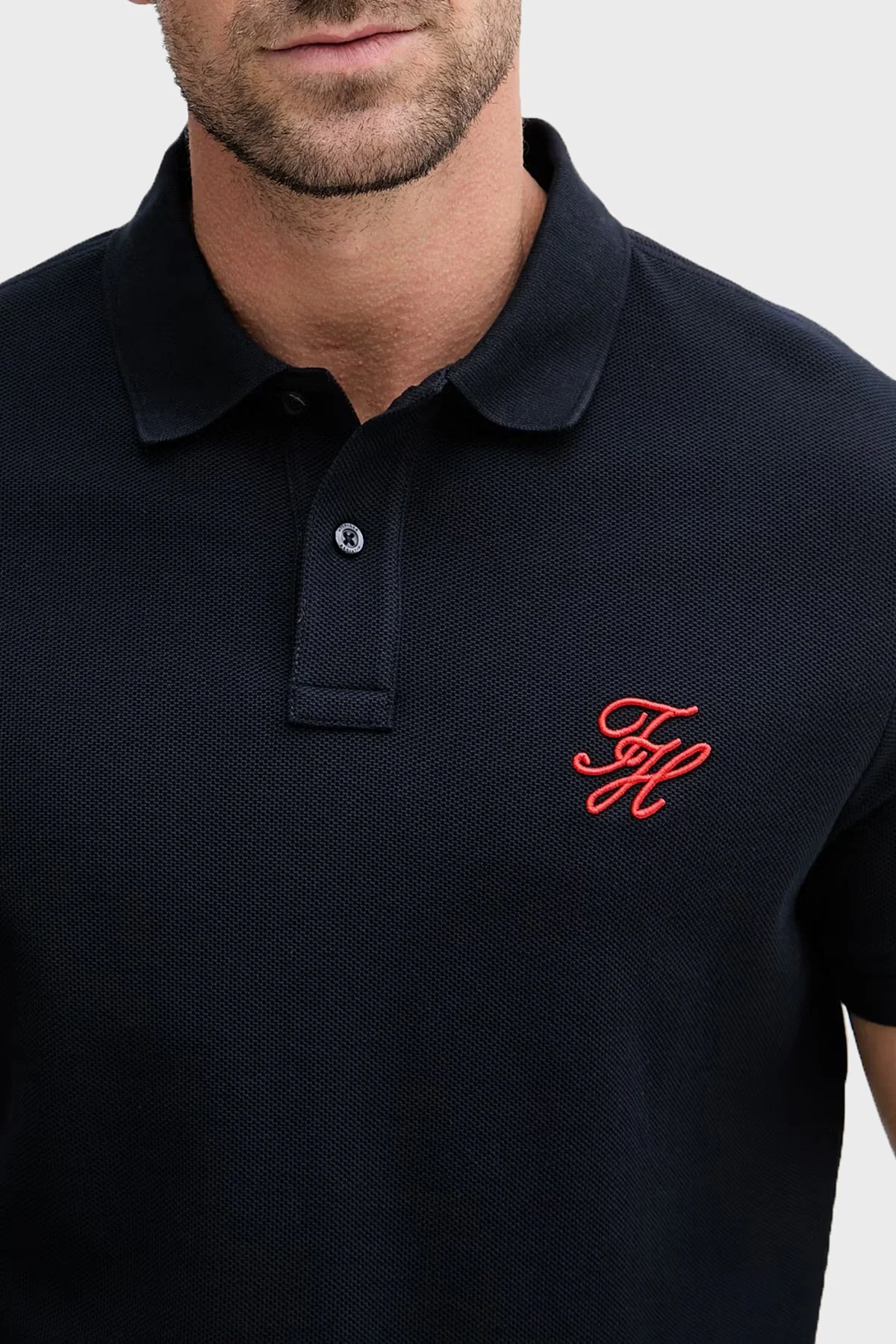Tommy Hilfiger Logolu % 100 Pamuk Düğmeli Erkek Polo Yaka T Shirt MW0MW43046 DW5 LACİVERT - 4