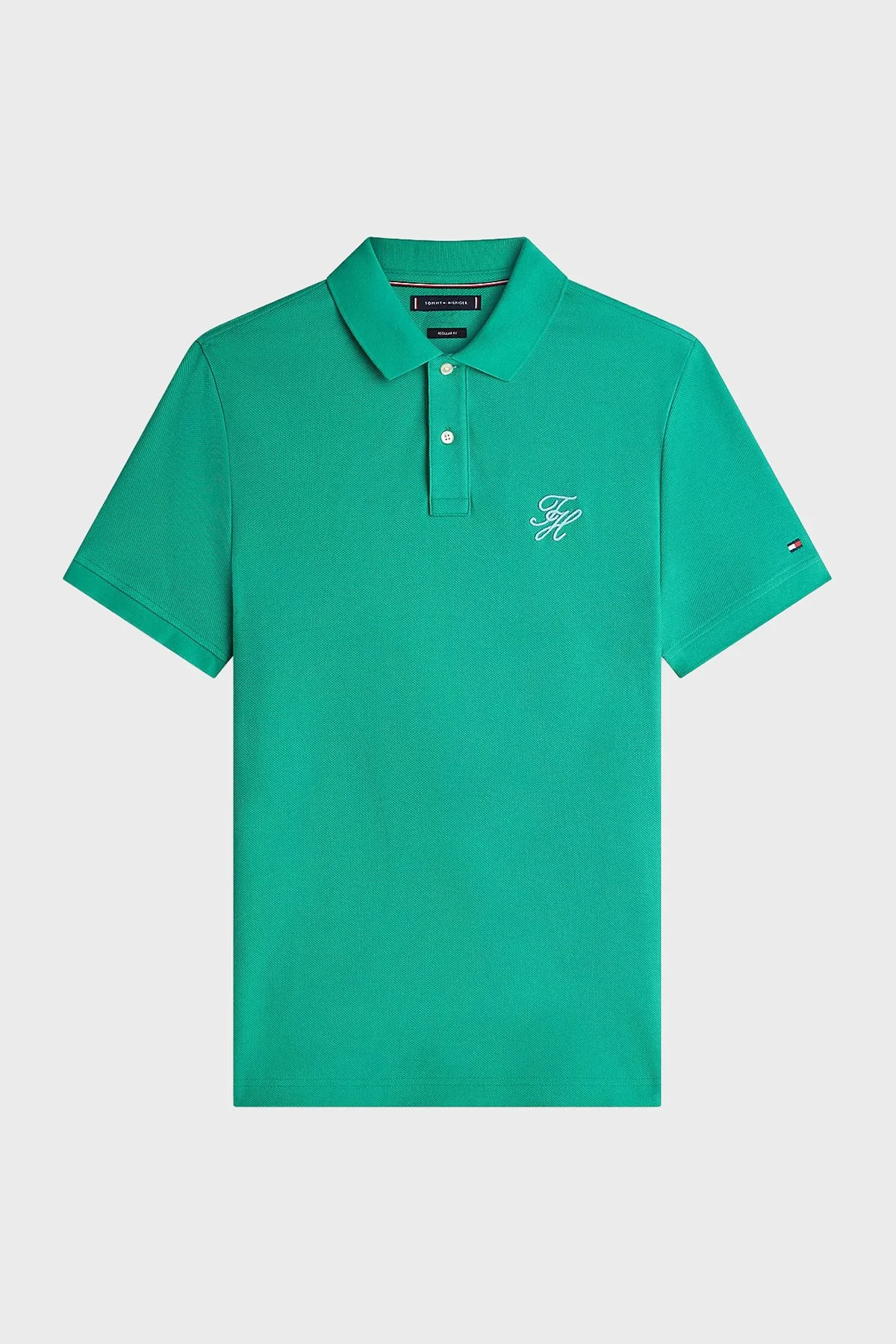 Tommy Hilfiger Logolu % 100 Pamuk Düğmeli Erkek Polo Yaka T Shirt MW0MW43046 L3W Yeşil - 5