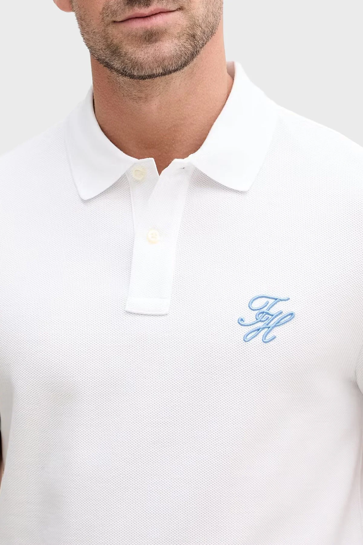 Tommy Hilfiger Logolu % 100 Pamuk Düğmeli Erkek Polo Yaka T Shirt MW0MW43046 YBR BEYAZ - 4