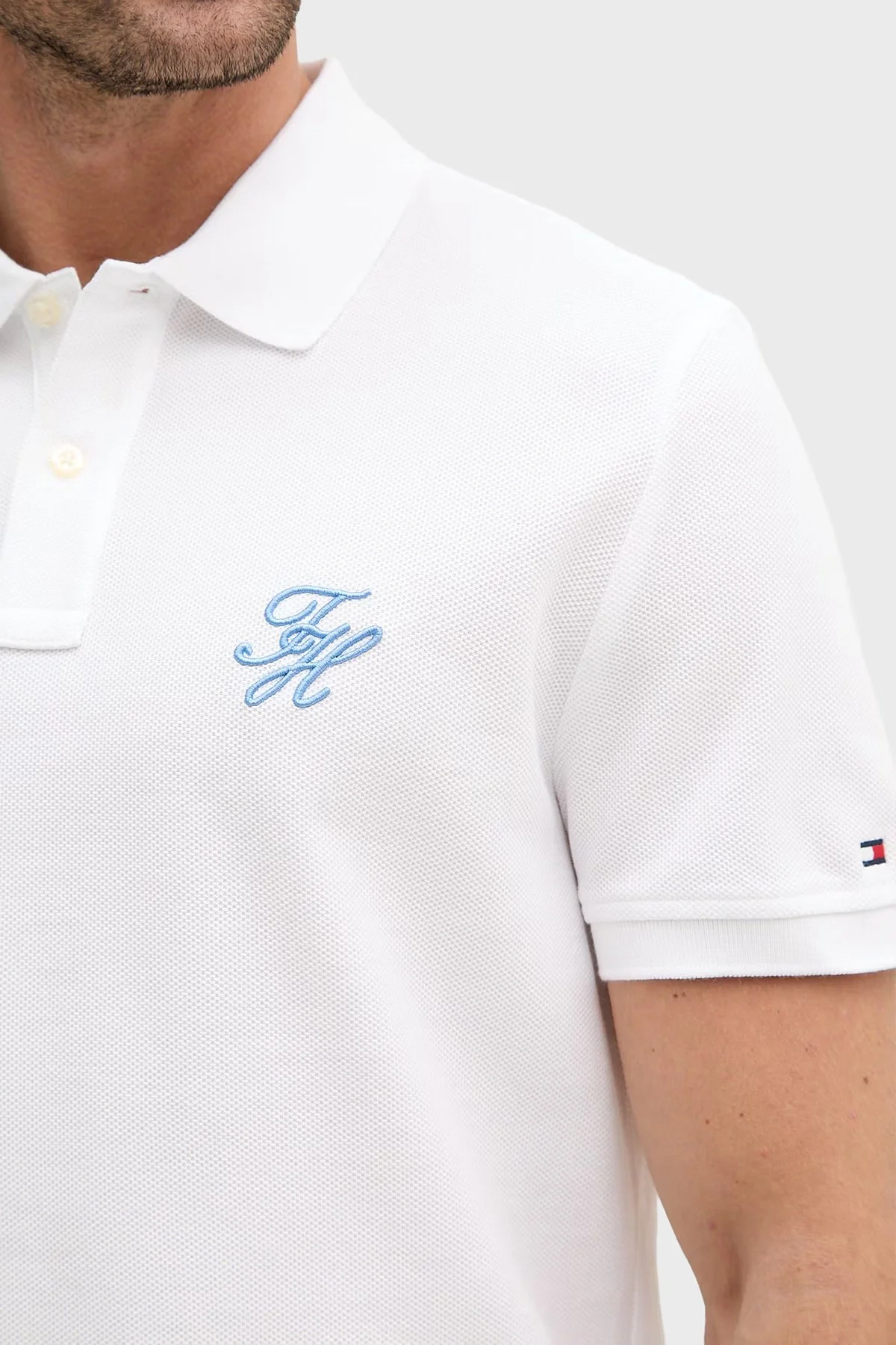 Tommy Hilfiger Logolu % 100 Pamuk Düğmeli Erkek Polo Yaka T Shirt MW0MW43046 YBR BEYAZ - 5
