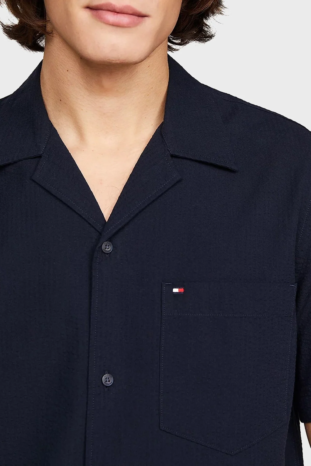 Tommy Hilfiger Logolu % 100 Pamuk Kısa Kollu Regular Fit Erkek Gömlek MW0MW35211 DW5 LACİVERT - 3