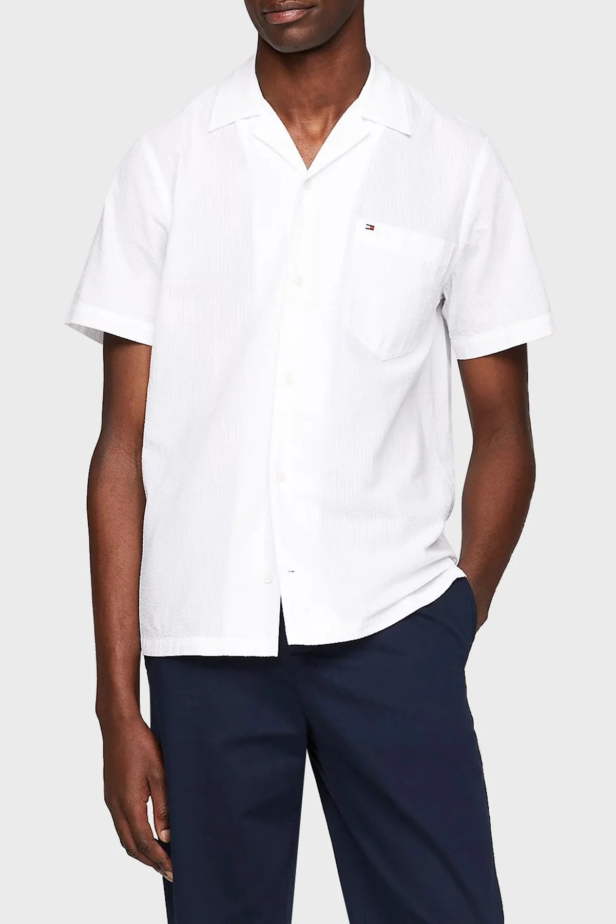 Tommy Hilfiger Logolu % 100 Pamuk Kısa Kollu Regular Fit Erkek Gömlek MW0MW35211 YCF BEYAZ - 1