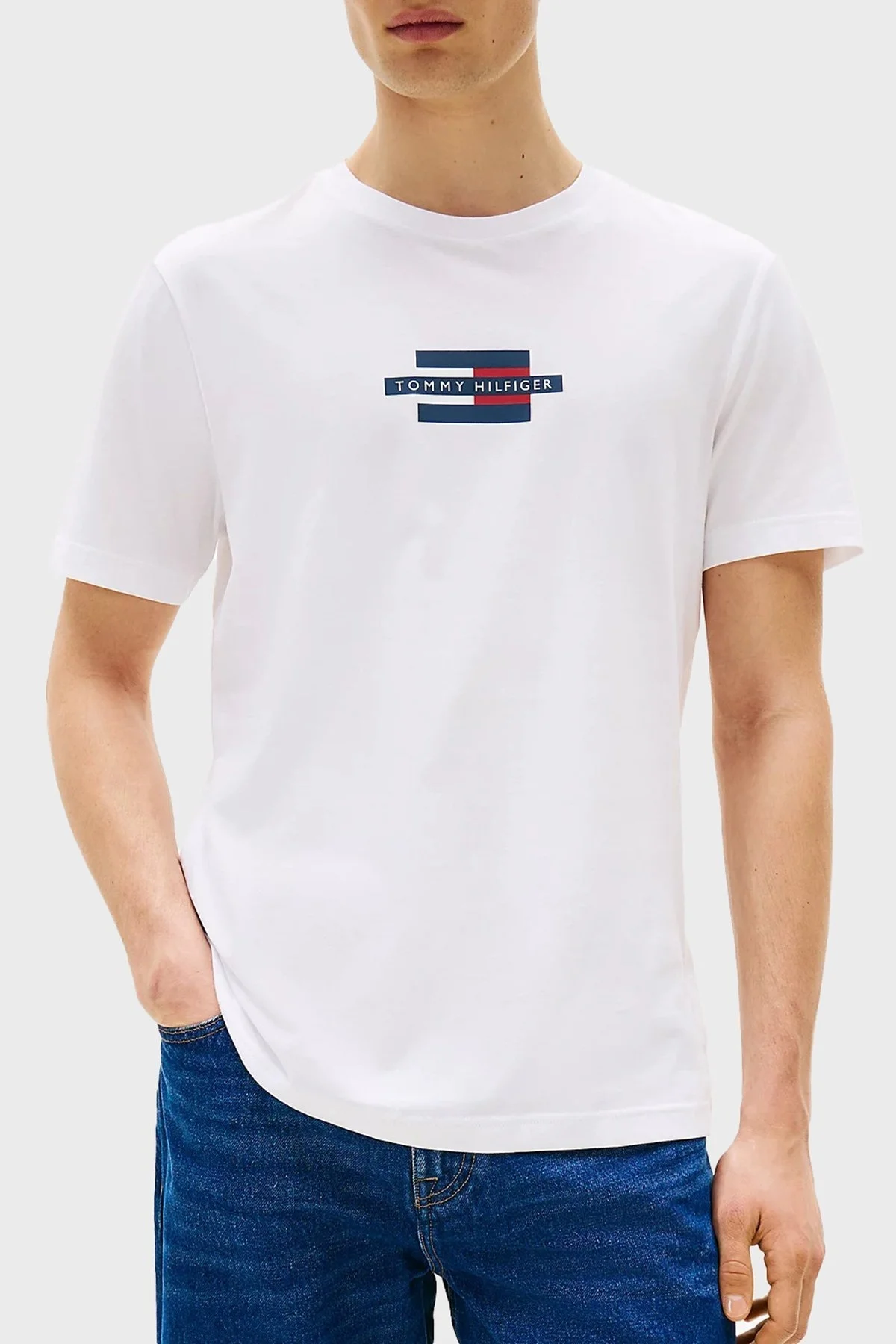 Tommy Hilfiger Logolu % 100 Pamuk Regular Fit Bisiklet Yaka Erkek T Shirt MW0MW38636 YBR BEYAZ - 6