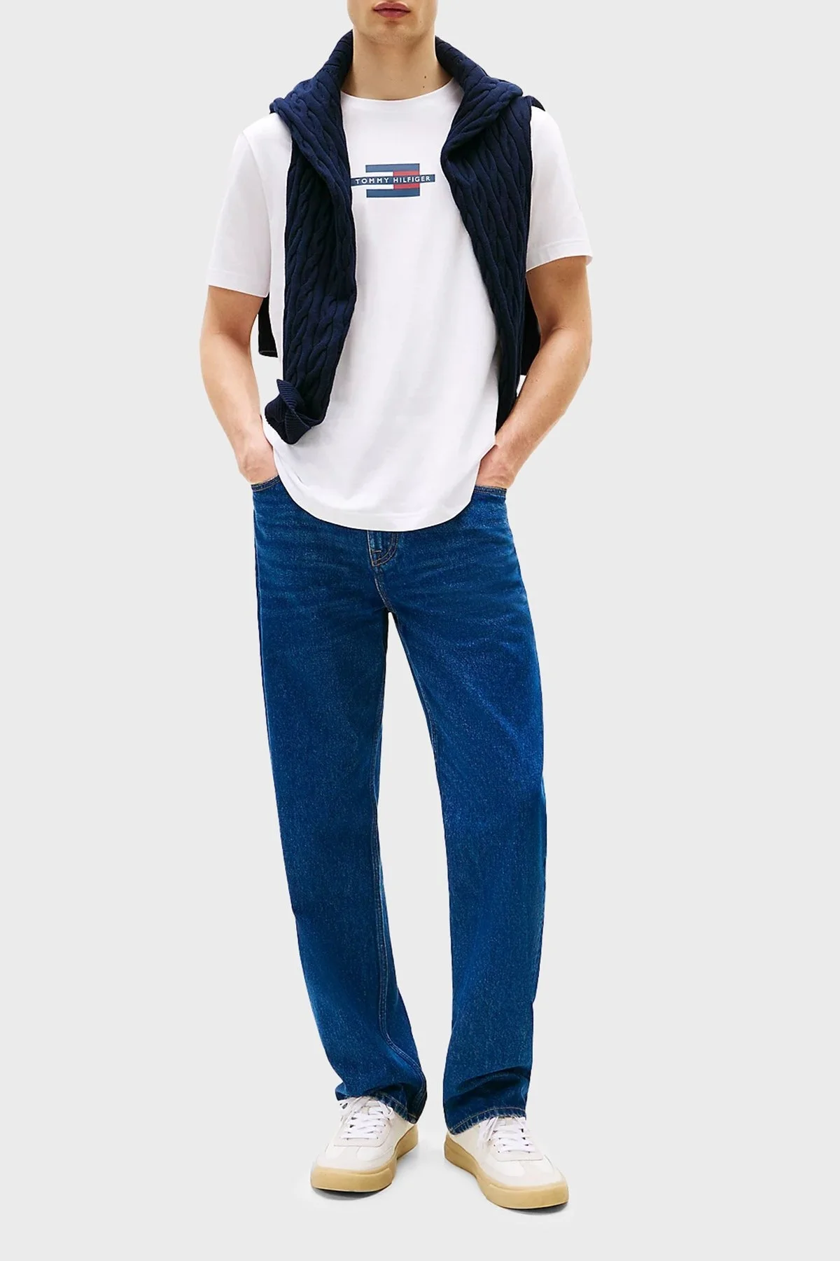 Tommy Hilfiger Logolu % 100 Pamuk Regular Fit Bisiklet Yaka Erkek T Shirt MW0MW38636 YBR BEYAZ - 7