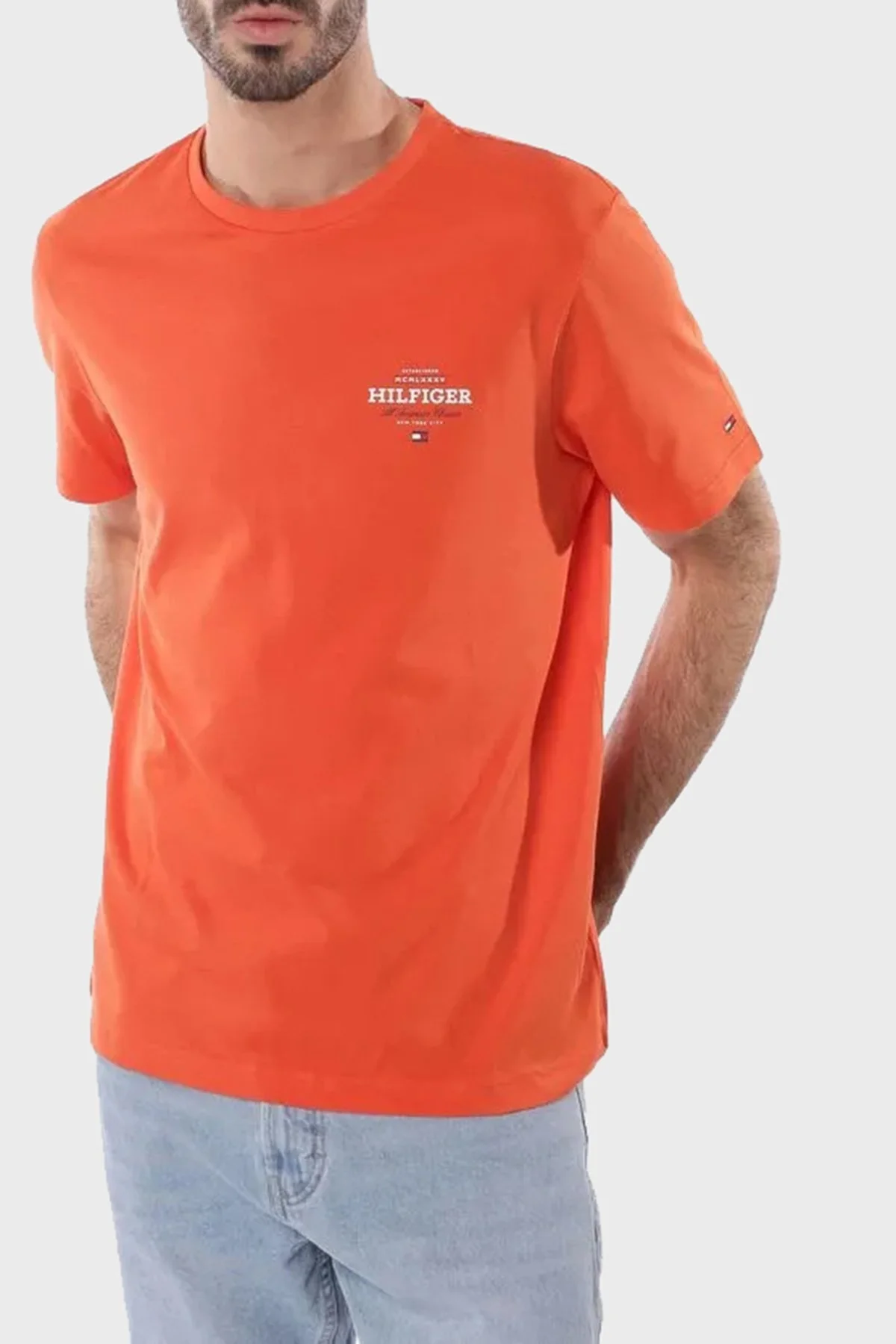 Tommy Hilfiger Logolu % 100 Pamuk Regular Fit Bisiklet Yaka Erkek T Shirt MW0MW38644 SCX ORANGE - 6