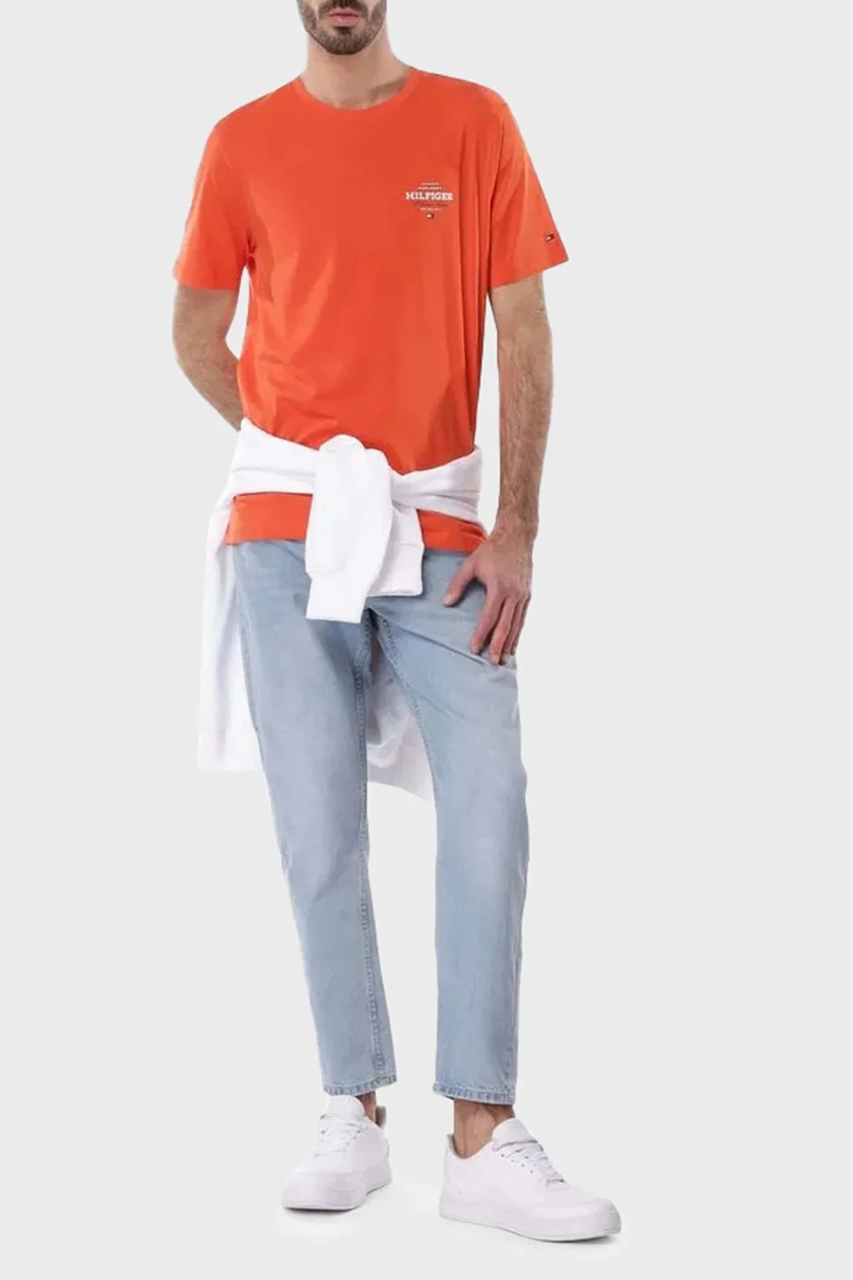 Tommy Hilfiger Logolu % 100 Pamuk Regular Fit Bisiklet Yaka Erkek T Shirt MW0MW38644 SCX ORANGE - 7