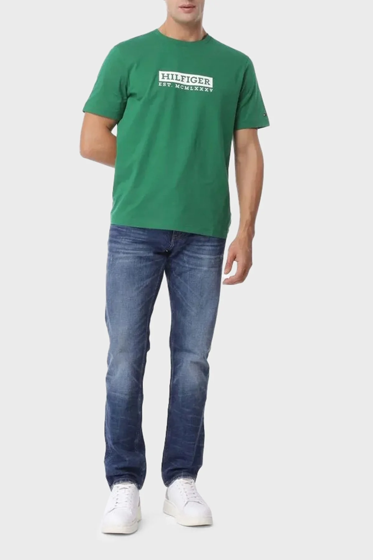 Tommy Hilfiger Logolu % 100 Pamuk Regular Fit Bisiklet Yaka Erkek T Shirt MW0MW39149 L4F YEŞİL - 6