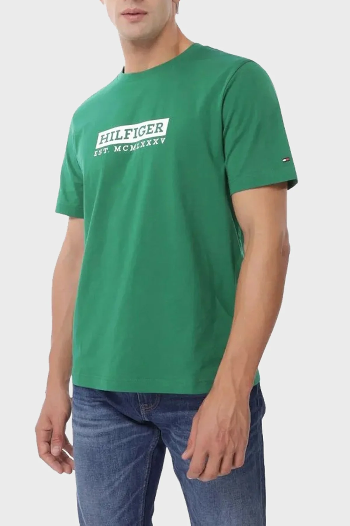 Tommy Hilfiger Logolu % 100 Pamuk Regular Fit Bisiklet Yaka Erkek T Shirt MW0MW39149 L4F YEŞİL - 9