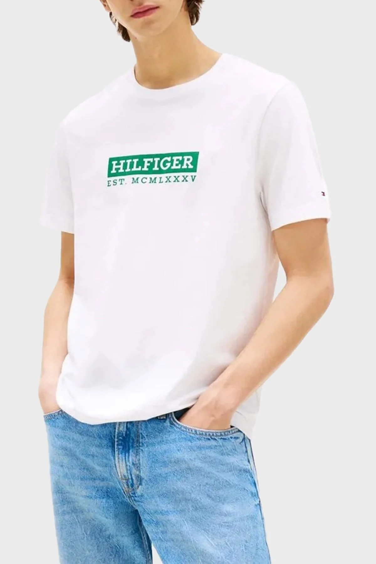 Tommy Hilfiger Logolu % 100 Pamuk Regular Fit Bisiklet Yaka Erkek T Shirt MW0MW39149 YBR BEYAZ - 5