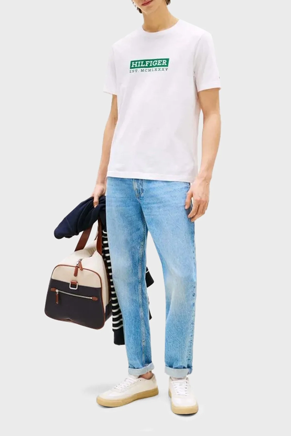 Tommy Hilfiger Logolu % 100 Pamuk Regular Fit Bisiklet Yaka Erkek T Shirt MW0MW39149 YBR BEYAZ - 6