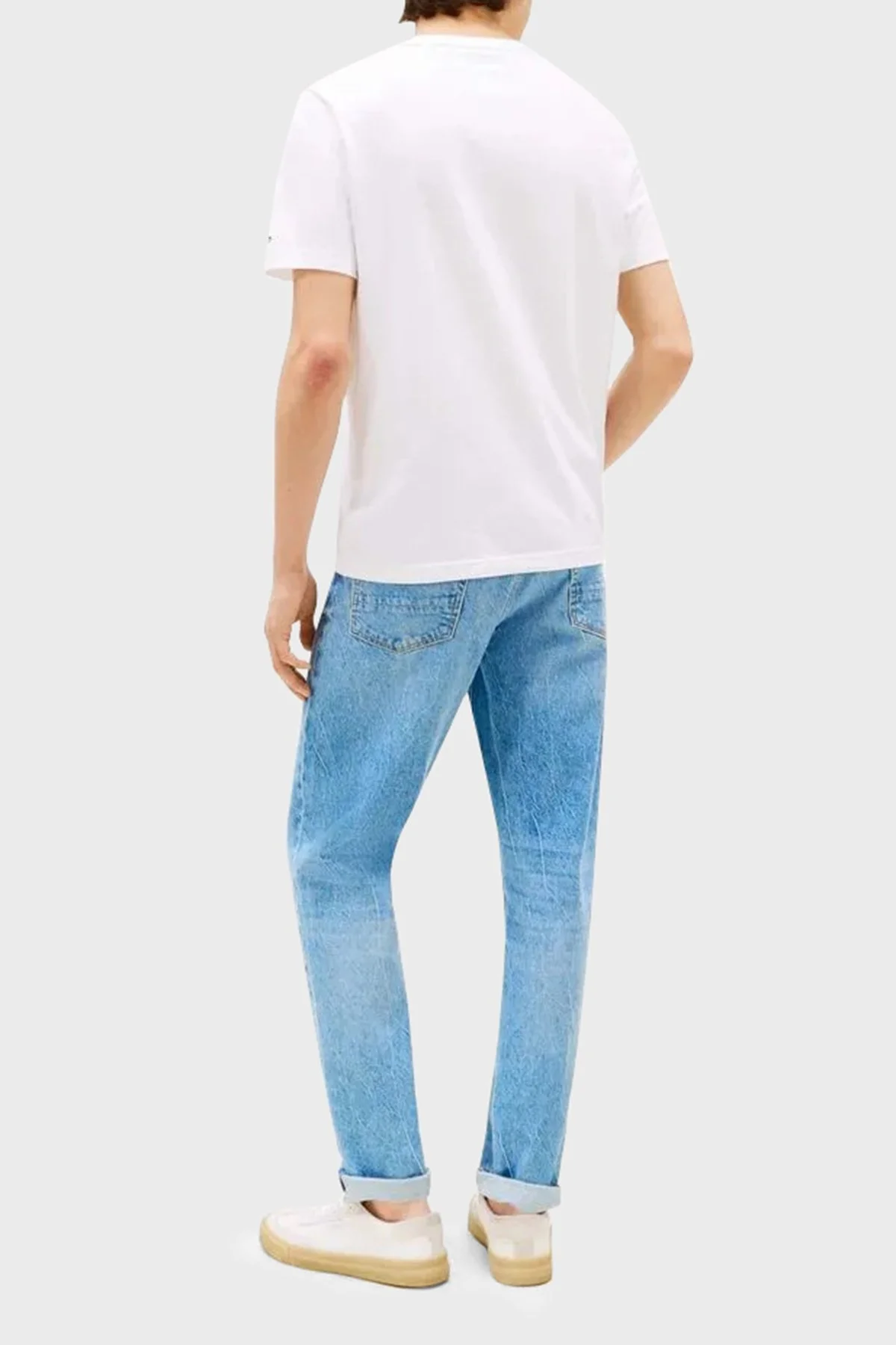 Tommy Hilfiger Logolu % 100 Pamuk Regular Fit Bisiklet Yaka Erkek T Shirt MW0MW39149 YBR BEYAZ - 7