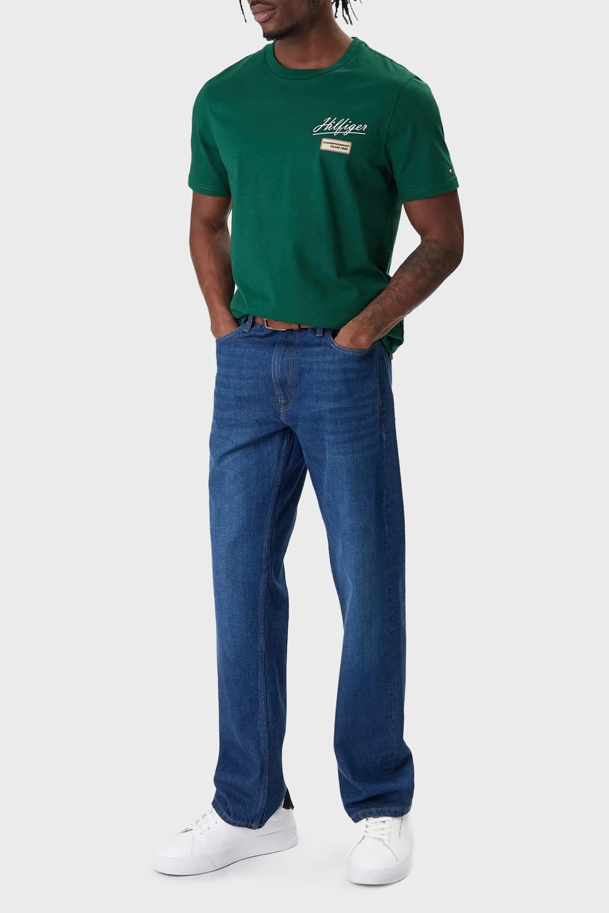 Tommy Hilfiger Logolu % 100 Pamuk Regular Fit Bisiklet Yaka Erkek T Shirt MW0MW41471 L4M YEŞİL - 2