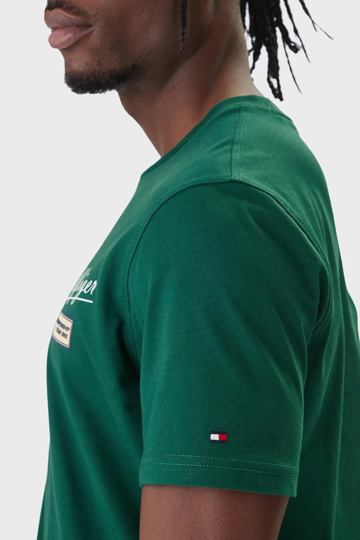 Tommy Hilfiger Logolu % 100 Pamuk Regular Fit Bisiklet Yaka Erkek T Shirt MW0MW41471 L4M YEŞİL - 5