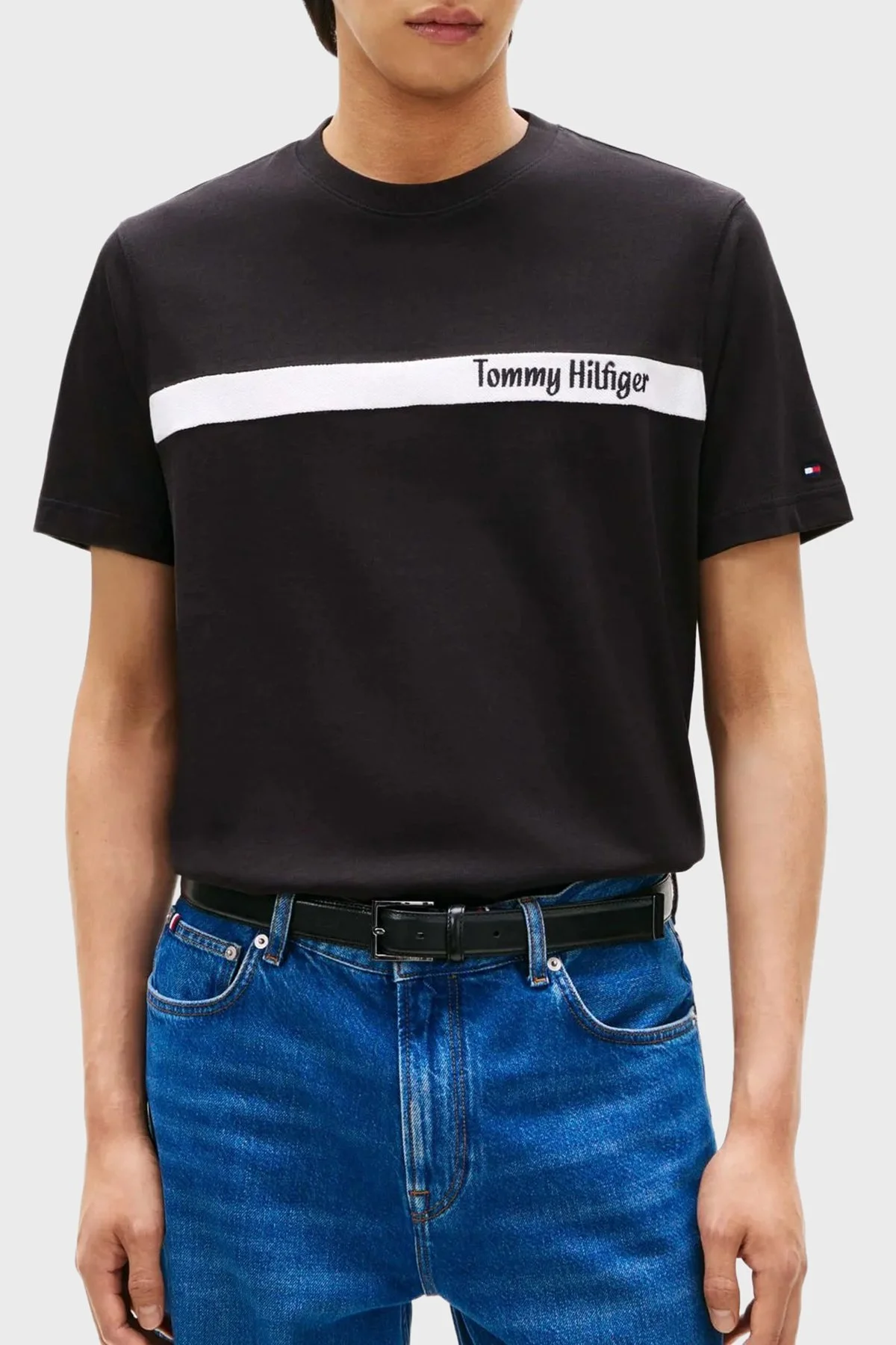 Tommy Hilfiger Logolu % 100 Pamuk Regular Fit Bisiklet Yaka Erkek T Shirt MW0MW41765 BDS SİYAH - 1