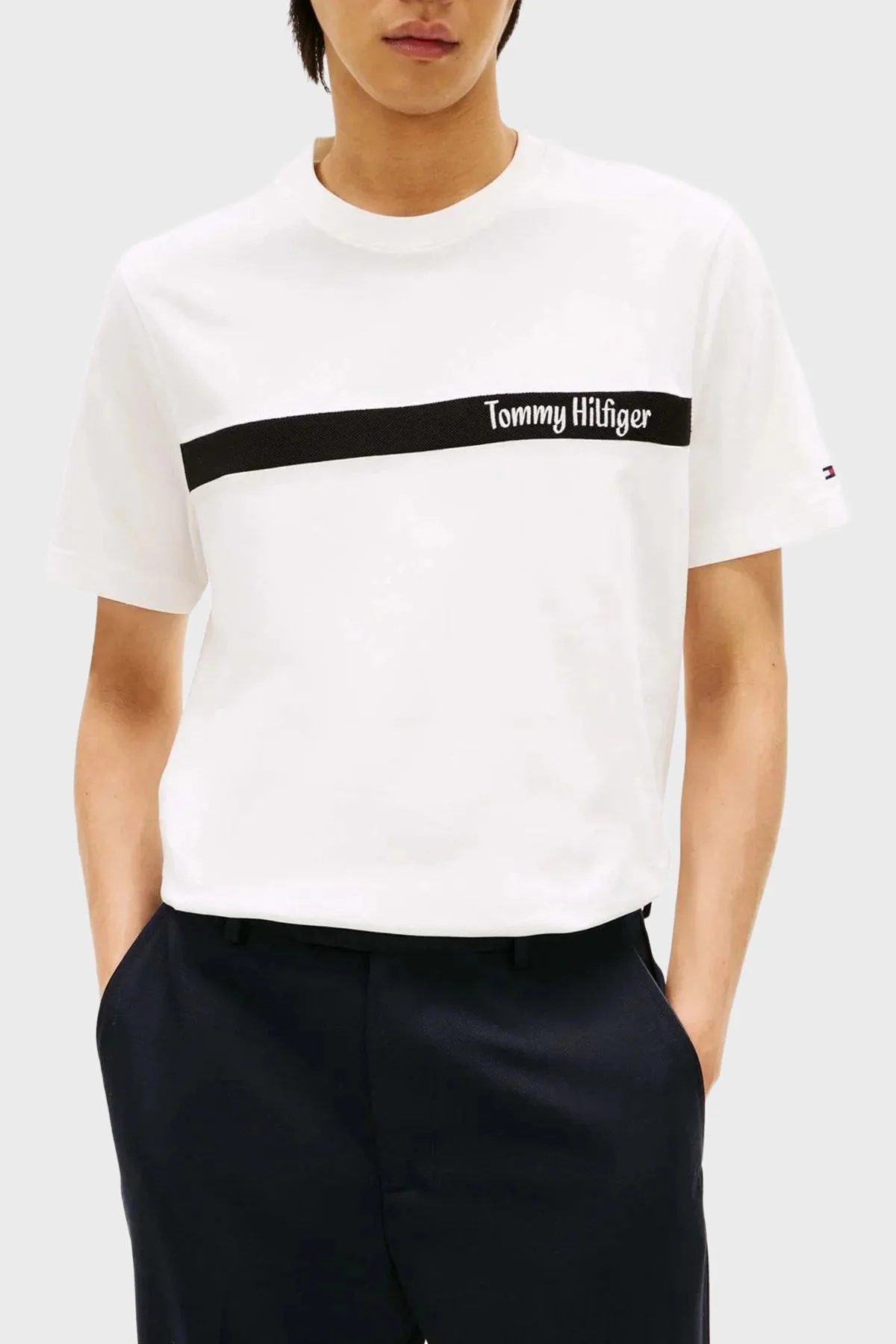 Tommy Hilfiger Logolu % 100 Pamuk Regular Fit Bisiklet Yaka Erkek T Shirt MW0MW41765 YBL BEYAZ - 1