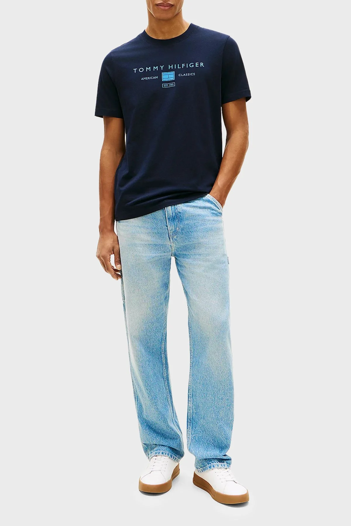 Tommy Hilfiger Logolu % 100 Pamuk Regular Fit Bisiklet Yaka Erkek T Shirt MW0MW42365 DW5 LACİVERT - 2