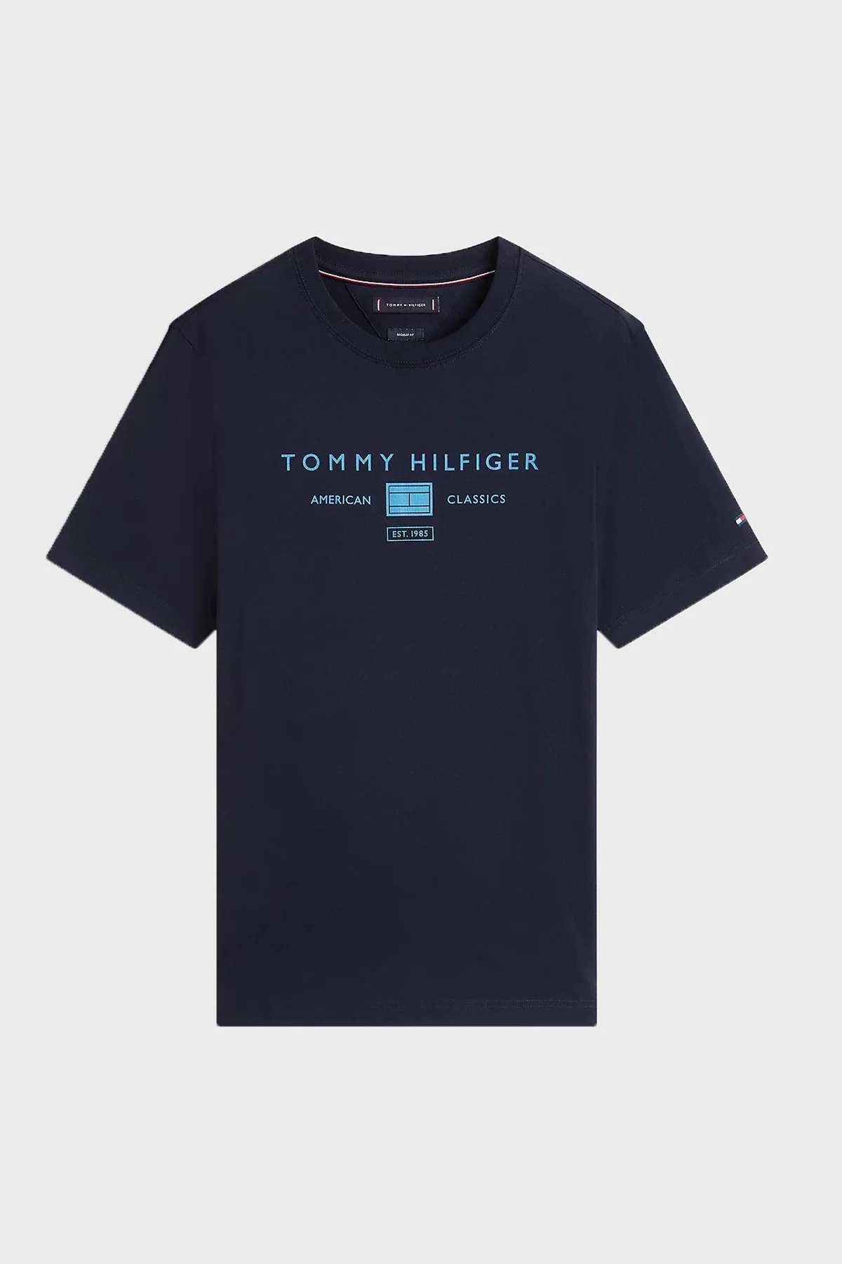 Tommy Hilfiger Logolu % 100 Pamuk Regular Fit Bisiklet Yaka Erkek T Shirt MW0MW42365 DW5 LACİVERT - 5
