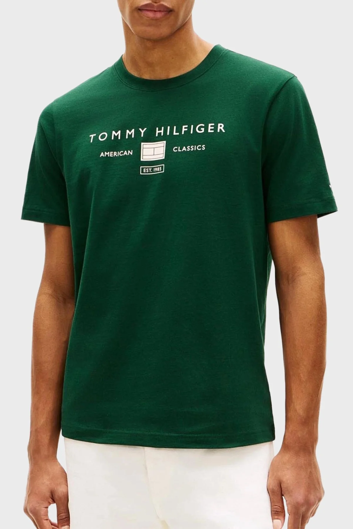 Tommy Hilfiger Logolu % 100 Pamuk Regular Fit Bisiklet Yaka Erkek T Shirt MW0MW42365 MBN YEŞİL - 1