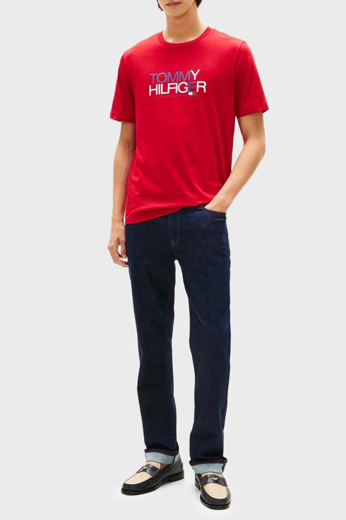 Tommy Hilfiger Logolu % 100 Pamuk Regular Fit Bisiklet Yaka Erkek T Shirt MW0MW42369 XLD KIRMIZI - 2