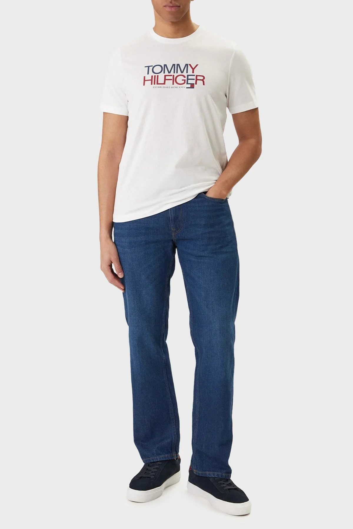 Tommy Hilfiger Logolu % 100 Pamuk Regular Fit Bisiklet Yaka Erkek T Shirt MW0MW42369 YBR BEYAZ - 2