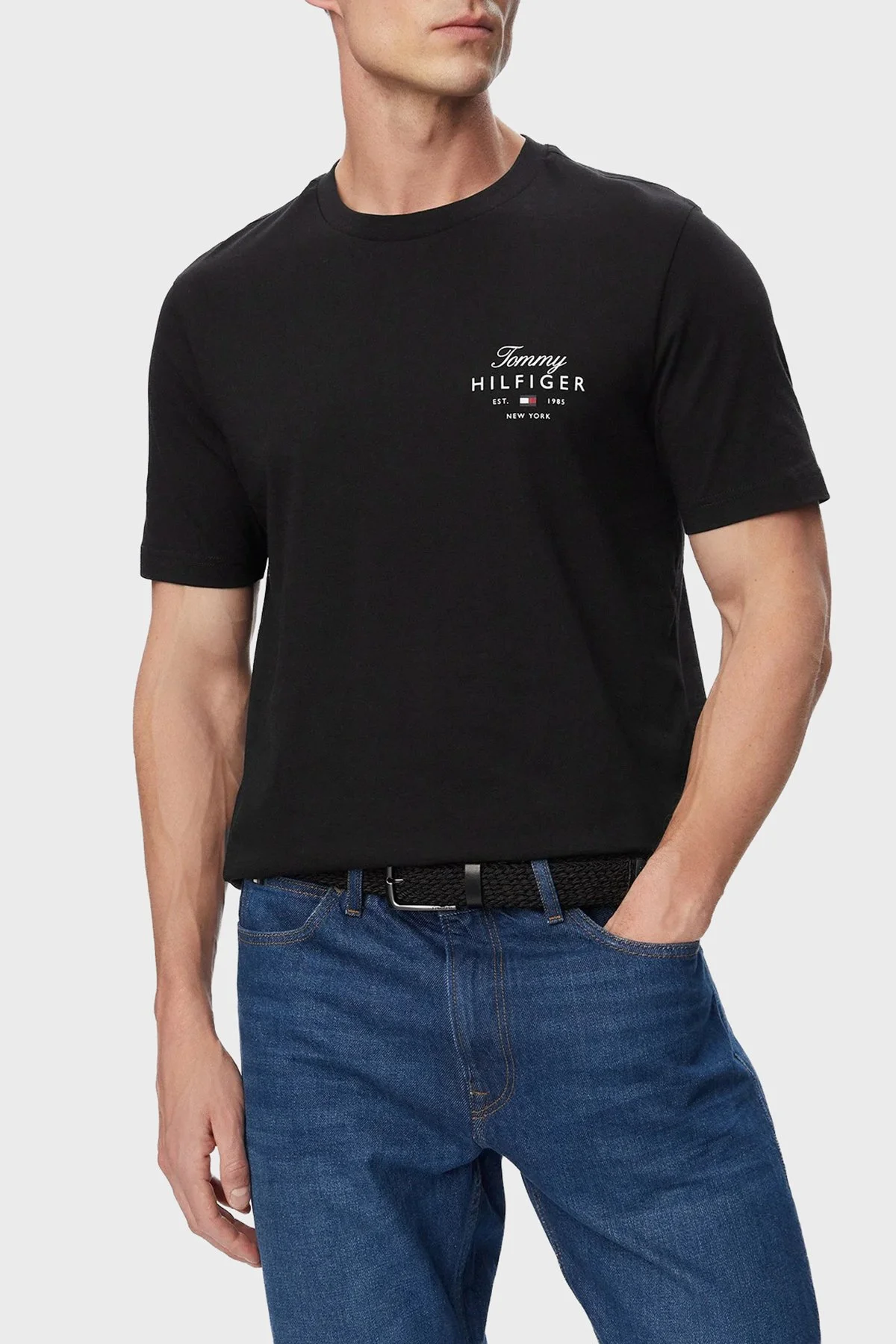 Tommy Hilfiger Logolu % 100 Pamuk Regular Fit Bisiklet Yaka Erkek T Shirt MW0MW43224 BDS Siyah - 1